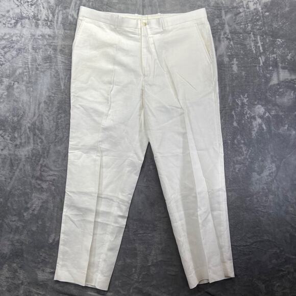 Perry Ellis Men's Dress Pants 38x30 White Linen Blend - Picture 1 of 8
